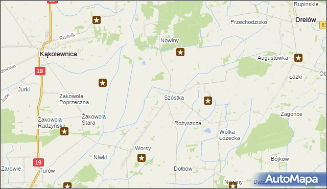 mapa Szóstka gmina Drelów, Szóstka gmina Drelów na mapie Targeo