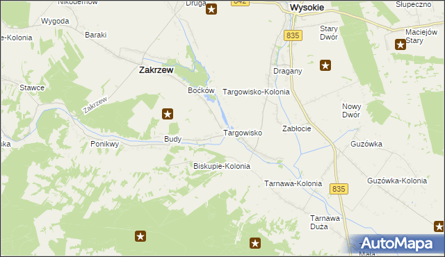 mapa Targowisko gmina Zakrzew, Targowisko gmina Zakrzew na mapie Targeo