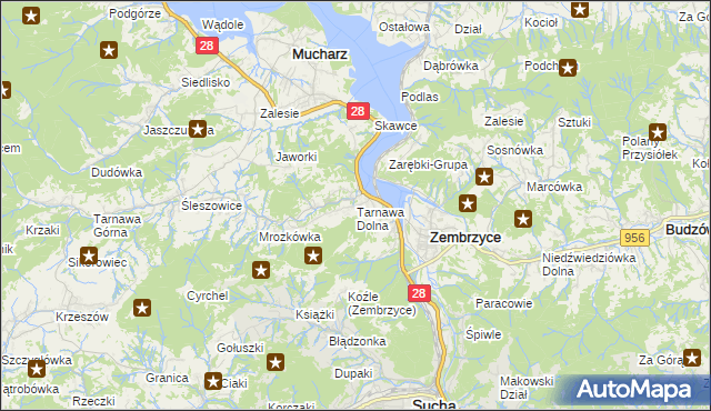 mapa Tarnawa Dolna gmina Zembrzyce, Tarnawa Dolna gmina Zembrzyce na mapie Targeo