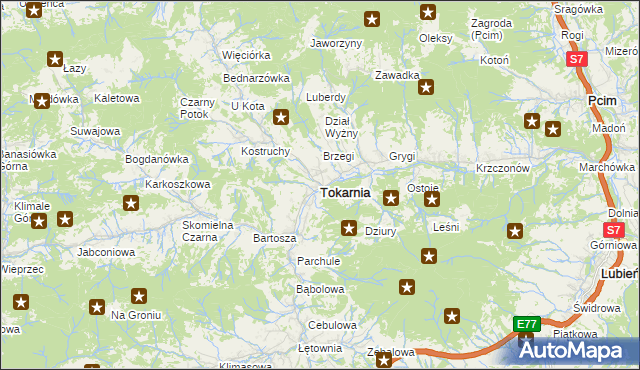 mapa Tokarnia powiat myślenicki, Tokarnia powiat myślenicki na mapie Targeo