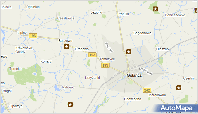 mapa Tomczyce gmina Gołańcz, Tomczyce gmina Gołańcz na mapie Targeo