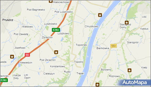 mapa Topolinek gmina Świecie, Topolinek gmina Świecie na mapie Targeo