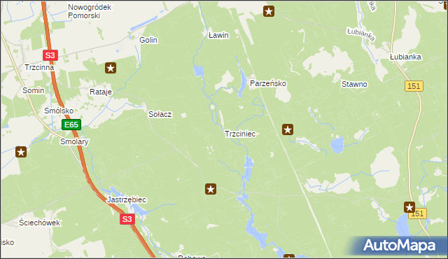 mapa Trzciniec gmina Nowogródek Pomorski, Trzciniec gmina Nowogródek Pomorski na mapie Targeo