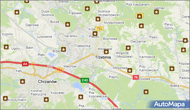 mapa Trzebinia powiat chrzanowski, Trzebinia powiat chrzanowski na mapie Targeo