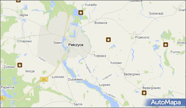 mapa Trzęsacz gmina Pełczyce, Trzęsacz gmina Pełczyce na mapie Targeo