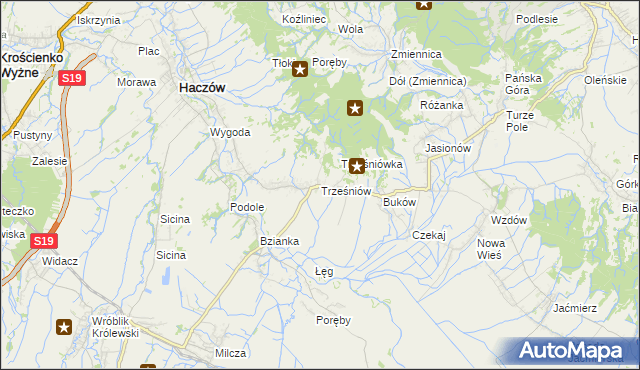 mapa Trześniów gmina Haczów, Trześniów gmina Haczów na mapie Targeo