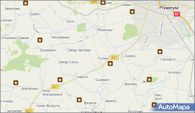 mapa Turowo gmina Czernice Borowe, Turowo gmina Czernice Borowe na mapie Targeo