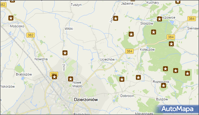 mapa Uciechów gmina Dzierżoniów, Uciechów gmina Dzierżoniów na mapie Targeo