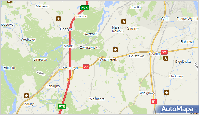 mapa Waćmierek, Waćmierek na mapie Targeo