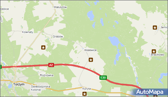 mapa Walewice gmina Torzym, Walewice gmina Torzym na mapie Targeo