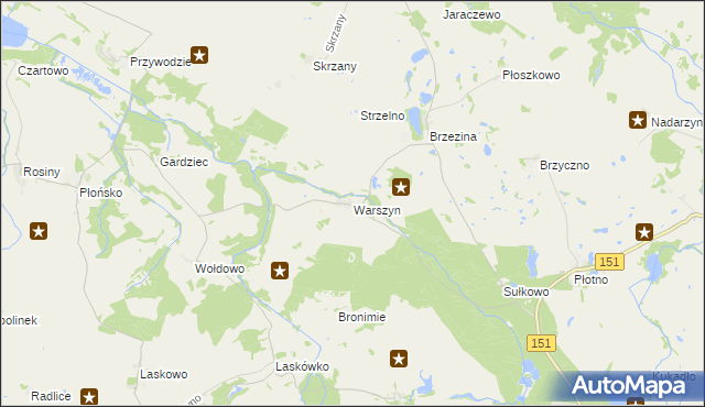 mapa Warszyn gmina Dolice, Warszyn gmina Dolice na mapie Targeo