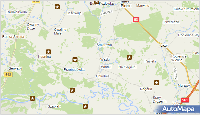 mapa Waśki gmina Mały Płock, Waśki gmina Mały Płock na mapie Targeo