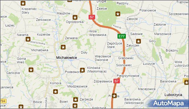 mapa Więcławice Dworskie, Więcławice Dworskie na mapie Targeo