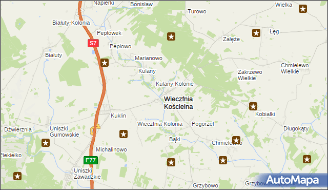 mapa Wieczfnia Kościelna, Wieczfnia Kościelna na mapie Targeo