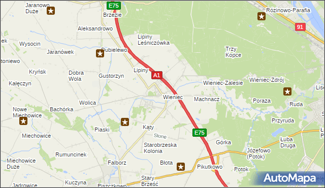mapa Wieniec gmina Brześć Kujawski, Wieniec gmina Brześć Kujawski na mapie Targeo