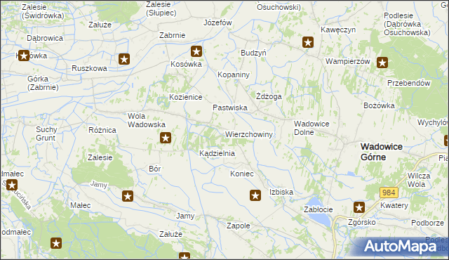 mapa Wierzchowiny gmina Wadowice Górne, Wierzchowiny gmina Wadowice Górne na mapie Targeo