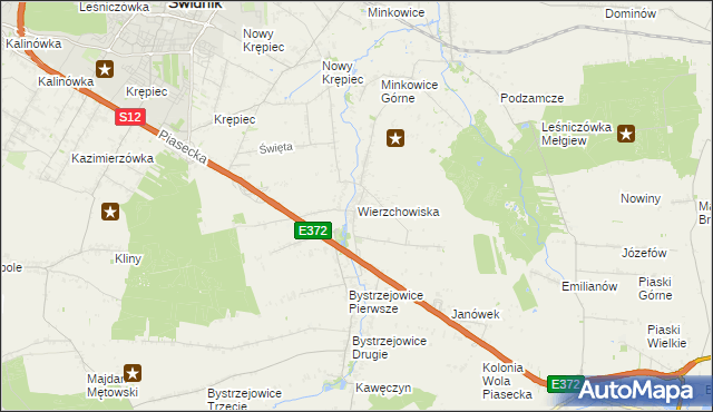 mapa Wierzchowiska gmina Piaski, Wierzchowiska gmina Piaski na mapie Targeo