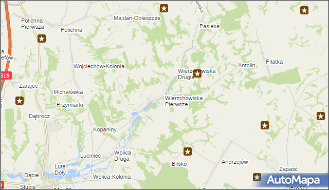 mapa Wierzchowiska Pierwsze gmina Modliborzyce, Wierzchowiska Pierwsze gmina Modliborzyce na mapie Targeo