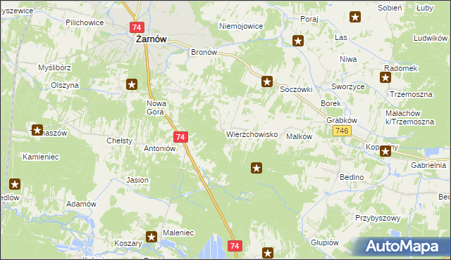 mapa Wierzchowisko gmina Żarnów, Wierzchowisko gmina Żarnów na mapie Targeo