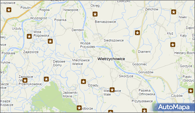 mapa Wietrzychowice powiat tarnowski, Wietrzychowice powiat tarnowski na mapie Targeo