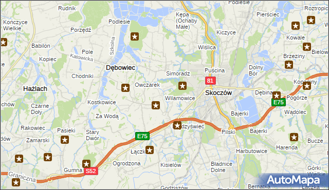 mapa Wilamowice gmina Skoczów, Wilamowice gmina Skoczów na mapie Targeo