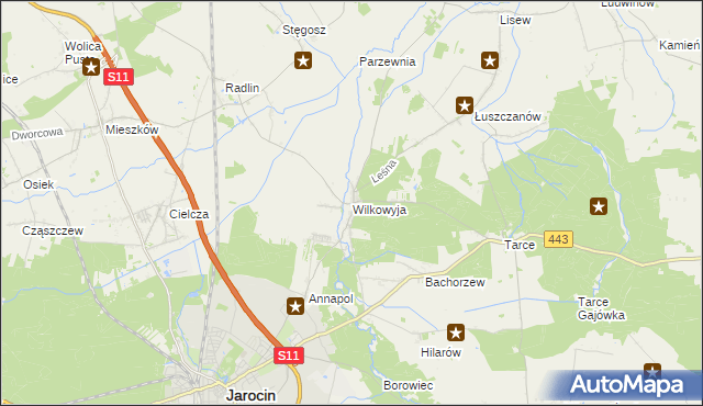mapa Wilkowyja gmina Jarocin, Wilkowyja gmina Jarocin na mapie Targeo