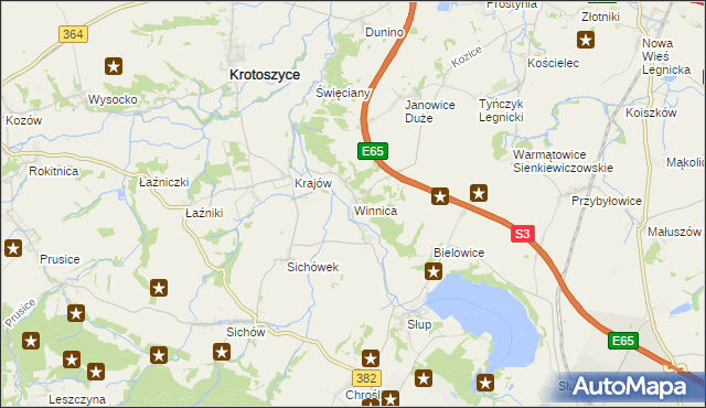 mapa Winnica gmina Krotoszyce, Winnica gmina Krotoszyce na mapie Targeo