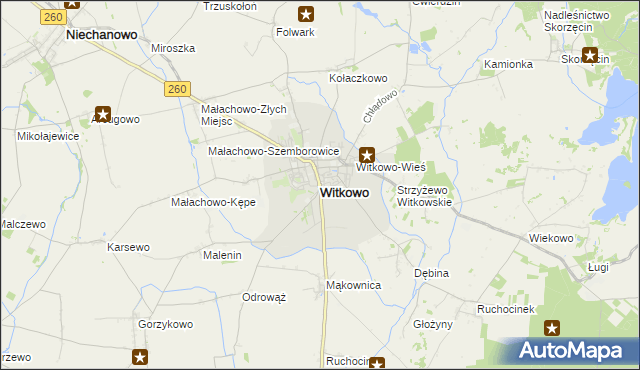 mapa Witkowo powiat gnieźnieński, Witkowo powiat gnieźnieński na mapie Targeo