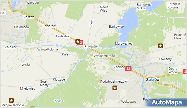 mapa Włodzimierzów gmina Sulejów, Włodzimierzów gmina Sulejów na mapie Targeo