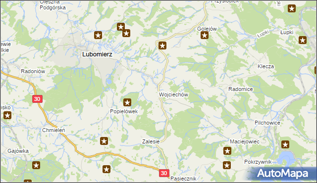 mapa Wojciechów gmina Lubomierz, Wojciechów gmina Lubomierz na mapie Targeo