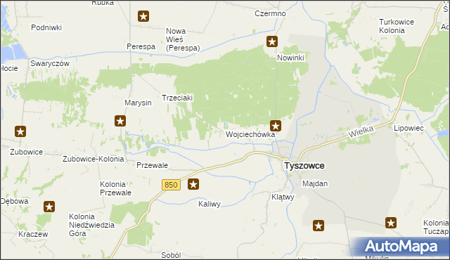 mapa Wojciechówka gmina Tyszowce, Wojciechówka gmina Tyszowce na mapie Targeo