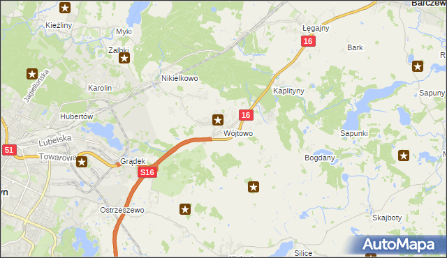 mapa Wójtowo gmina Barczewo, Wójtowo gmina Barczewo na mapie Targeo