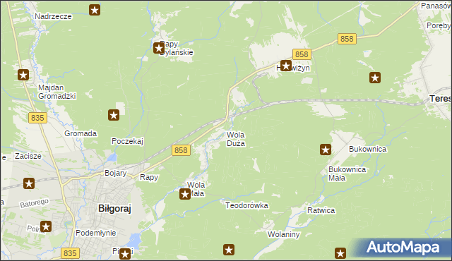 mapa Wola Duża gmina Biłgoraj, Wola Duża gmina Biłgoraj na mapie Targeo