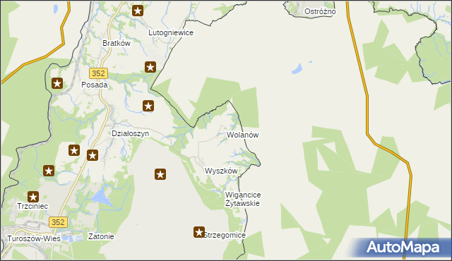 mapa Wolanów gmina Bogatynia, Wolanów gmina Bogatynia na mapie Targeo