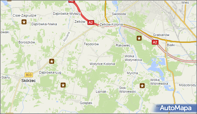 mapa Wołyńce gmina Siedlce, Wołyńce gmina Siedlce na mapie Targeo