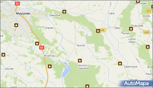 mapa Wykrot, Wykrot na mapie Targeo