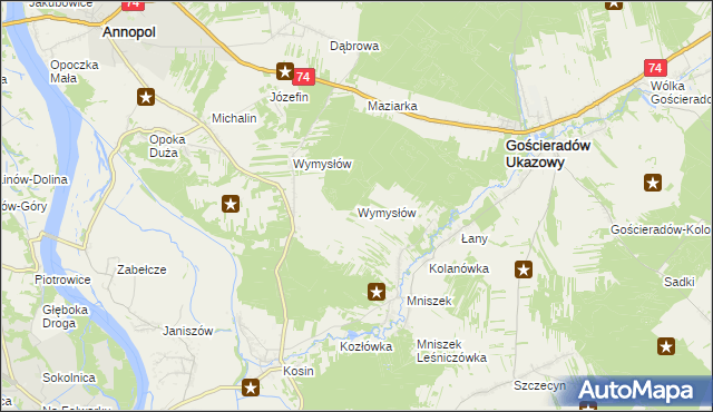 mapa Wymysłów gmina Gościeradów, Wymysłów gmina Gościeradów na mapie Targeo