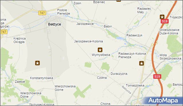 mapa Wymysłówka gmina Bełżyce, Wymysłówka gmina Bełżyce na mapie Targeo