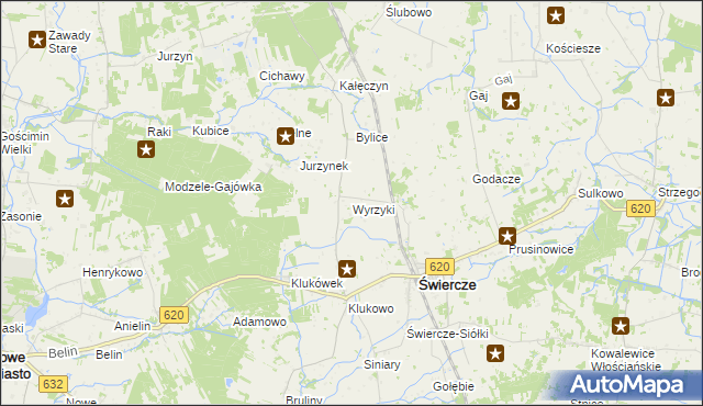 mapa Wyrzyki gmina Świercze, Wyrzyki gmina Świercze na mapie Targeo