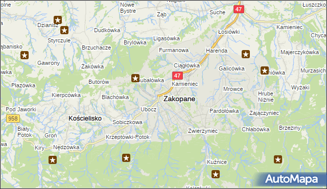 mapa Zakopanego, Zakopane na mapie Targeo