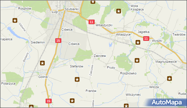 mapa Zakrzew gmina Jarocin, Zakrzew gmina Jarocin na mapie Targeo