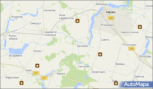 mapa Zakrzewo gmina Kłecko, Zakrzewo gmina Kłecko na mapie Targeo