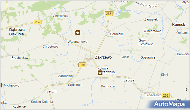 mapa Zakrzewo powiat aleksandrowski, Zakrzewo powiat aleksandrowski na mapie Targeo