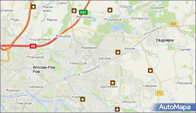 mapa Zakrzów gmina Wrocław, Zakrzów gmina Wrocław na mapie Targeo