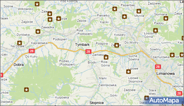 mapa Zamieście gmina Tymbark, Zamieście gmina Tymbark na mapie Targeo