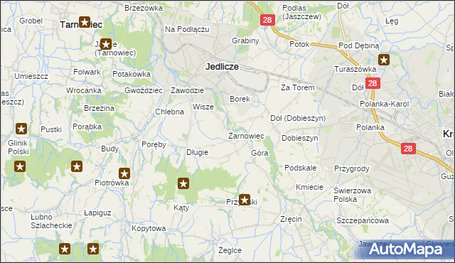 mapa Żarnowiec gmina Jedlicze, Żarnowiec gmina Jedlicze na mapie Targeo