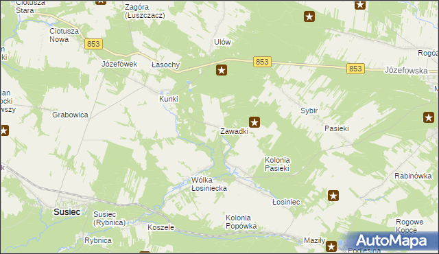 mapa Zawadki gmina Susiec, Zawadki gmina Susiec na mapie Targeo