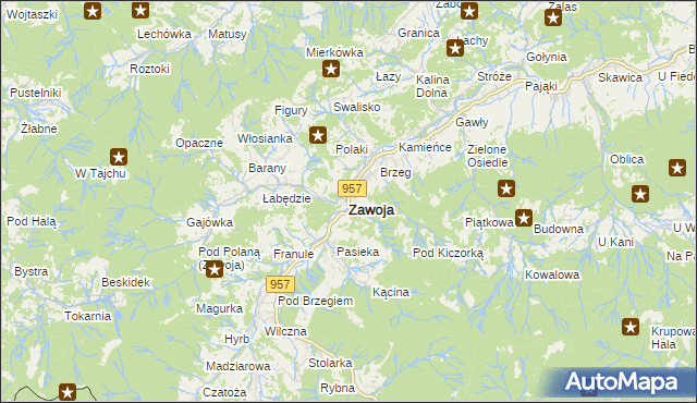 mapa Zawoja, Zawoja na mapie Targeo