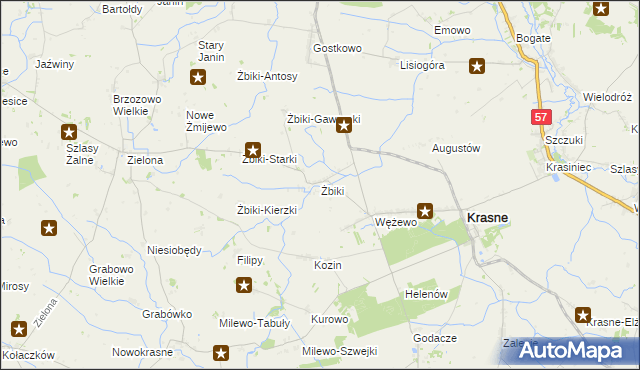 mapa Żbiki gmina Krasne, Żbiki gmina Krasne na mapie Targeo