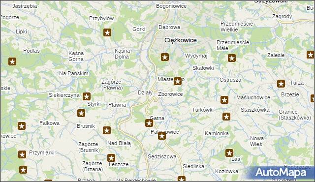 mapa Zborowice gmina Ciężkowice, Zborowice gmina Ciężkowice na mapie Targeo